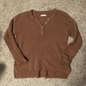 NWOT Sonoma brown chunky knit button front crew neck sweater hi-lo oversized
